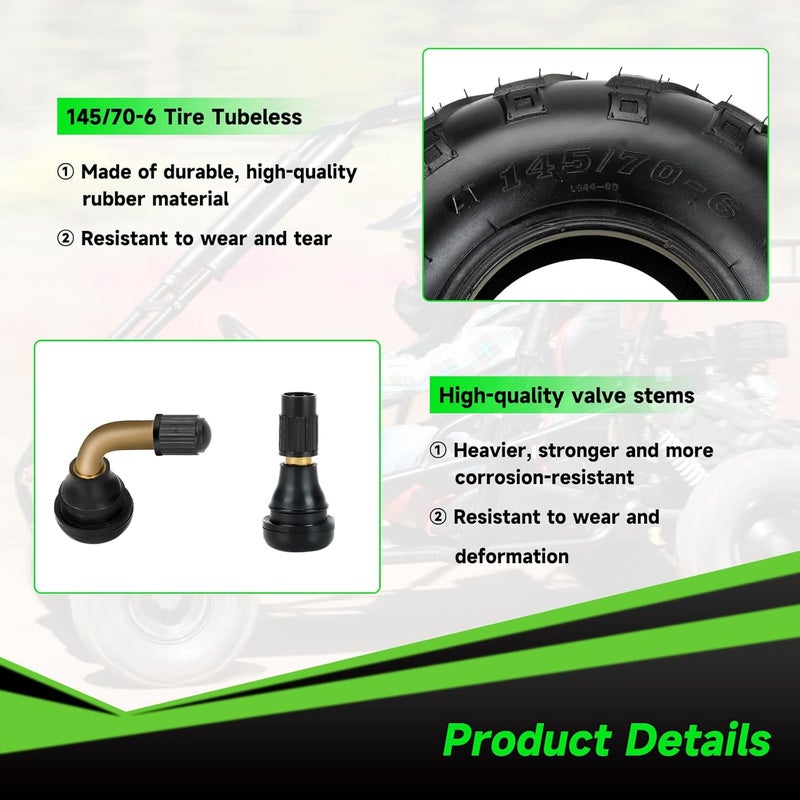 XIKOBY 145/70-6 145-70-6 Tires Tubeless Compatible with Coleman CT100U CC100X Baja Doodle Bug DB30 Mini Bike KT196 Go Kart Motovox MBX10 MBX11 Mega Monster Moto 80cc 105cc Kazuma ATV Quad 4 Wheeler - Image 3